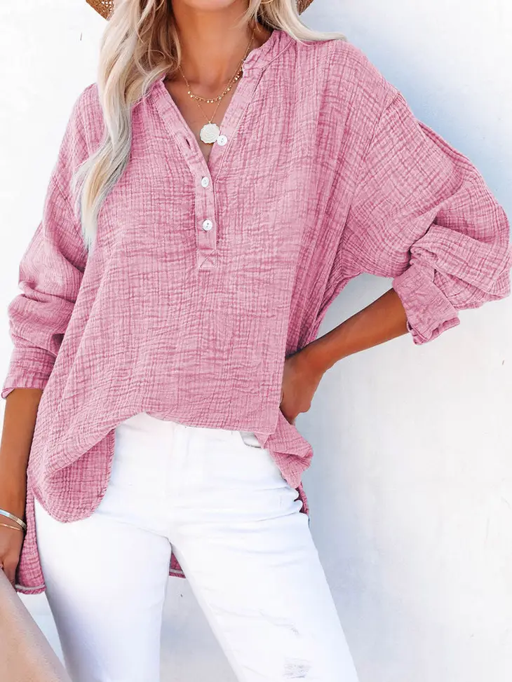 Crinkle Textured Loose Henley Top