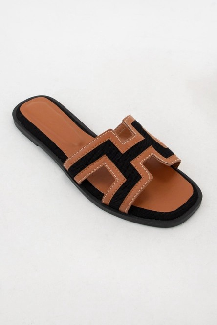 LUKE LEATHER CONTRAST EDGE H-SHAPED CUTOUT UPPER SANDAL