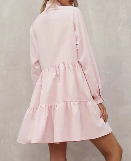 Frilled Stand Collar Long Sleeve Ruffle Dress