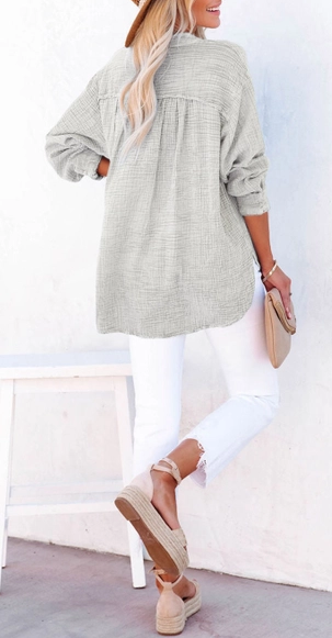 Crinkle Textured Loose Henley Top