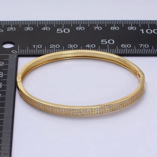 14K Gold Filled Cz Paved Stone Bangle Bracelet