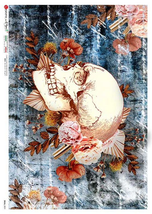 Paper Designs Rice Paper Skull with Flowers