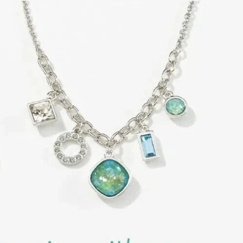 Touchstone Crystal by Swarovski MOOD SWING Necklace Sage Rhodium Plated 16-18"