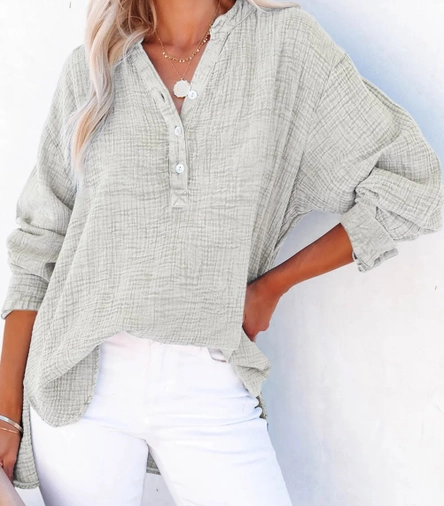 Crinkle Textured Loose Henley Top