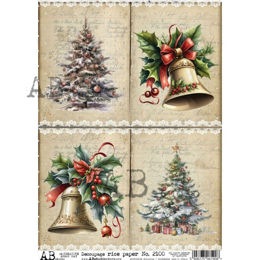 AB Studios Holiday Trees and Bells Rice Paper