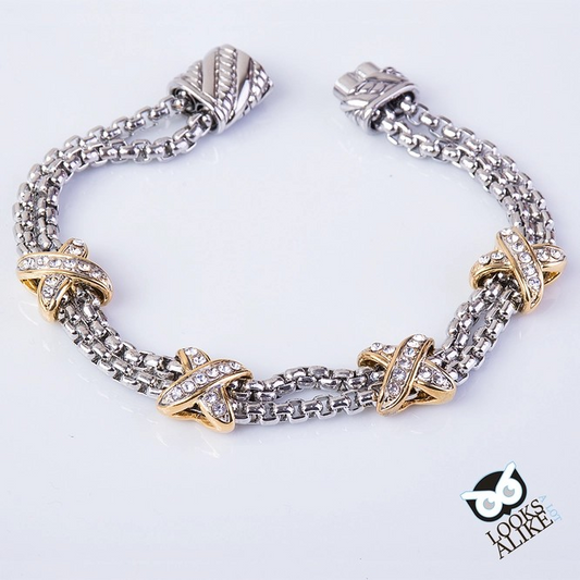 Two Tone Crystal X Station Bracelet