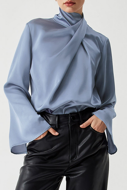Pleated Turtleneck Blouse