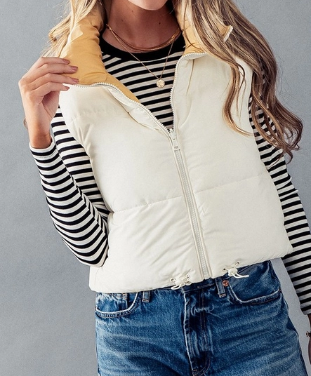 Reversible Stand Collar Cropped Puff Vest